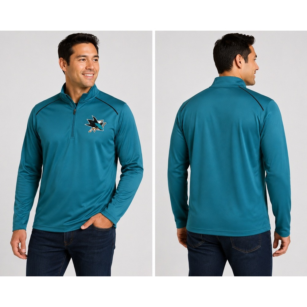 NHL San Jose Sharks Mens Teal Quarter Zip Pullover Performance Shirt Size Medium